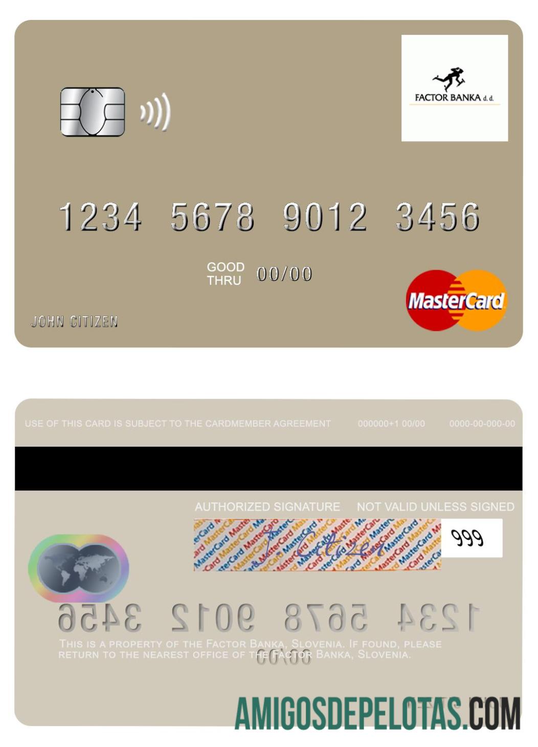 Eslovênia Factor Banka Mastercard amostra